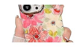 Cute Floral Leaf Animal Case for iPhone 15, Shiny and Transparent - Fashion Pattern - Shockproof - Designed Specifically for Women iPhone 15 Case -6.1 inches - Blooming Flower