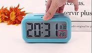 Peakeep Smart Night Light Digital Alarm Clock with Indoor Temperature, Battery Operated Desk Small Clock (Mint)