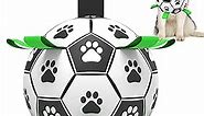 Dog Toys Soccer Ball with Straps,7.6‘’ World Cup Interactive Dogs Toys for Tug of War, Yard Game, Water Toy, Herding Ball for Large Dogs, Birthday Gifts Outdoor Jolly Ball Boredom Buster (Paw - Large)
