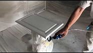 How to spray cabinet doors with an airless sprayer. FFLP 312 tip Sherwin Williams Pro Classic Hybrid