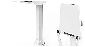 JOY worker Foldable Mobile Standing Desk, Height Adjustable Sit Stand Desk, 90° Tiltable Rolling Laptop Desk, Portable Desk with Wheels Non-Slip Mat for Home Office, Holds Up to 22lbs, White