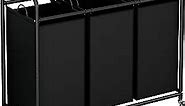 LINZINAR 3-Bag Laundry Basket Hamper Laundry Sorter Cart laundry room organization with Heavy Duty Rolling Lockable Wheels and Removable Bags (Black)