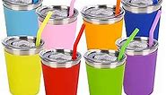 IBEIYO 8 Pack Kids Cups with Straws and Lids Stainless Steel Toddlers Cups with Colorful Silicone Sleeves Reusable Water Tumblers for Cold & Hot Drinks 12oz for Children Adults