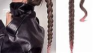 BARSDAR 30 Inch Long Braided Ponytail Extension with Hair Tie Straight Wrap Around Hair Extensions Pony Tail DIY Natural Soft Synthetic Hair Piece for Women Girls-Ombre Brown to Sakura Pink