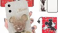Cartoon Case for iPhone Xs Max 6.5" with HD Screen Protector, Cute Mickey Mouse with Quicksand Cell Phone Holder Strap Soft TPU Shockproof Protective Cover for Girls Women with Phone Storage Bag