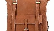 Volksy Bags Genuine Leather Backpack for Men - 17.3 Inch Laptop - Designer Roll-top bookbag - Vintage Fashion rucksack back pack for work & travel, X-Large Tan (Brown)