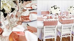 HOW TO CREATE A ROSE GOLD GLAM WEDDING THEME TABLE DECOR. SETUP WITH ME. EVENT DECORATIONS IDEAS