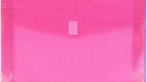 JAM PAPER Plastic Expansion Envelopes with Hook & Loop Closure - Letter Booklet - 9 3/4 x 13 with 2 Inch Expansion - Fuchsia Pink - 12/Pack