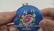 2.75'' Portable Makeup Mirror, Su Embroidery Floral Satin Pocket Retro Vintage Compact Folding Mirrors Small Mini for Women Girls Beauty Accessories Round (Blue)
