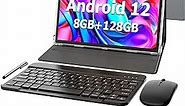 Android Tablet 10 inch, Android 12 Tablet, 8GB RAM 128GB ROM,1TB Expand, 5G WiFi, 4G/LTE, Bluetooth, 8000mAh Battery, Google Certified, 2 in 1 Tablet with Keyboard, Mouse, Case, Stylus(Black)