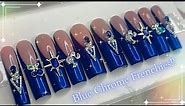 Royal Blue Chrome Press On Nails 💙✨☆ | Make an Acrylic Press On Set w/ Me 💫 | #Styledbycelinaa 💅🏽