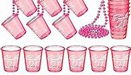 24 Pcs 21st Birthday Shot Glass Finally 21 Birthday Shot Necklaces Cups Plastic 21st Shot Glass on Beaded Necklaces for Adults Birthday Party Supplies Favors Decorations(Hot Pink)