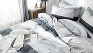 VClife Cotton Queen Duvet Cover White Grey Blue Stripe Bedding Sets Lightweight Modern Style Geometric Comforter Cover with Zipper Closure (1 Queen Size Duvet Cover and 2 Pillowcases) Breathable Soft