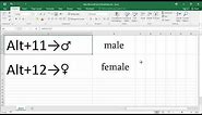 How to type male and female symbol in Excel
