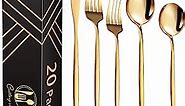 20-Piece Gold Silverware Set for 4, Titanium Gold Plated Stainless Steel Flatware Set, Golden Cutlery Set for Home and Restaurant, Daily Utensil, Mirror Polished, Dishwasher Safe, Serving for 4