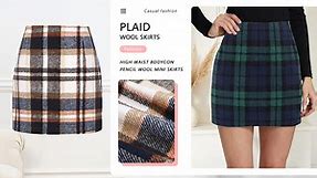 Womens Wool Plaid Bodycon Mini Skirt