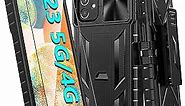 FNTCASE Case for Samsung Galaxy A23 5G/4G: Military Grade Drop Proof Protection Rugged Protective A23 Cell Phone Cover with Belt Clip Holster Kickstand & Slide | Shockproof Textured Tough Bumper-Black