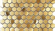 Blujellyfish Hexagon Gold Backsplash Tiles Metal Mosaic Tile Stainless Steel Brushed Mirror Tiles Kitchen Bathroom Backsplash Shower Floor Wall Accent Tiles (5 Square Feet)