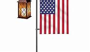 LOPANNY Garden Flag Stand - Upgraded Garden Flag Pole with Shepherd Hooks for 12 x 18" Flag, 45IN Yard Flag Holder Stand for Small Flags(Without Solar Lights & Flag)