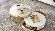 Nesnesis Modern Round Sintered Stone Nesting Wood Coffee Table with Drawers in White | Homary  UK