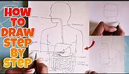 how to Draw Human Digestive System step by step, Labelled Diagram