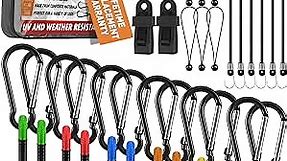 Bungee Cords with Hooks - Carabiner Bungee Cords Heavy Duty Outdoor - 28Pc Rubber Bungee Cord Set Assorted Sizes Includes Long Bungee Straps, Ball Bungees, Bungie Cords, Tarp Clips - Bungy Cords