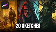20 Sketches in 20 Minutes | Procreate Ipad | Digital Painting Timelapse