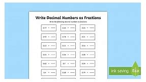 Year 5 Write Decimal Numbers as Fractions Worksheets