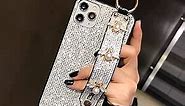 aowner for iPhone 15 Pro Case Luxury Hand Strap Phone Case Bling Stand Holder Cute Glitter Pearl Bee Wrist Bracket Shockproof Bumper for Woman Girls Protective Cover Case for iPhone 15 Pro, Silver