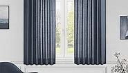 Navy Blue Curtains 63 Inch Length for Boys Bedroom, Linen Textured Light Filtering Sheer Curtains 63 Inches Long, Rod Pocket Semi Sheer Dark Blue Elegant Curtains for Living Room 2 Panels Set