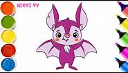 Cute Kawaii Bat 🦇 Drawing, Painting and Coloring For Kids, Toddlers | How to Draw a Cute Bat Easy