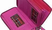 Marshal Genuine Leather Double Zipper Clutch Checkbook Wallet for Women #4575CF (RFID Hot Pink)