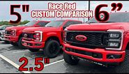 RACE RED FORD F250 & F350 Comparison-2.5” Leveled vs 5” & 6” LIFTED