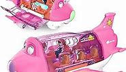 Airplane Toys for Toddlers, Plane Toys for 3 4 5 Year Old Boys Girls Birthday, Infant Toy Bump and Go Action Air Plane with LED Flashing Lights & Sounds (Pink)