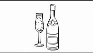 How to Draw Champagne | Drawing a Champagne Bottle and a Glass