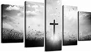 DJSYLIFE Christian Wall Art for Living Room Black and White Church Wall Decor Religious Jesus Crosses Spiritual Canvas Prints Modern Home Dining Room Decorations 40" W x 22" H 5 Pieces