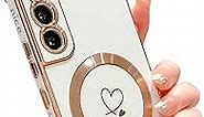 Ponnky Samsung Galaxy S21 Case for Women Girl Cute Love-Heart Compatible with Magsafe with Magnetic Wirless Charging Full Camera Bumper Silicone Shockproof Phone Case for Galaxy S21 6.2inch (White)