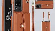 Asuwish Phone Case for Samsung Galaxy S20 Ultra 5G Wallet Cover with RFID Blocking Credit Card Holder Wrist Crossbody Strap Stand Cell Accessories S20ultra 20S S 20 A20 S2O 20ultra G5 Women Men Brown