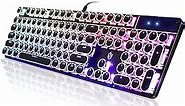 YSCP Typewriter Style Mechanical Gaming Keyboard RGB Backlit Wired with Blue Switch Retro Round Keycap 104 Keys Keyboard (Black 104 Keys RGB)