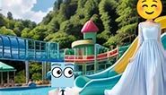 Fun at the waterpark 🛝🏖️⛲ with Googly Eyes Square 👀 and Princess Emoji ☺️ cute short emojiart
