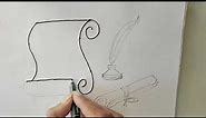 How to draw Parchment Scroll And Feather pencil pen easy Step by step drawing