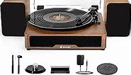 Vangoa RP-01 Record Player, Vinyl Record Player Turntable with 2 Stereo Speakers, Belt-Driven Bluetooth Turntable with Record Weight Stabilizer/Record Brush Support 3-Speed USB, Walnut