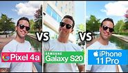 Pixel 4a vs Galaxy S20 vs iPhone 11Pro: Camera Test Comparison!