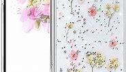 CEOKOK for iPhone X/iPhone Xs Case Clear with Real Pressed Flowers Design Bling Glitter Cute Sparkly Floral Pattern Slim Soft TPU Protective Women Girl's Phone Cover (Pink) (Pink, for iPhone X/XS)