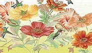 Dundee Deco DDAZBD9019 Peel and Stick Wallpaper Border - Floral Orange, Pink, Yellow Flowers, Hummingbird Wall Border Retro Design, 15 ft x 7 in (4.57m x 17.78cm), Self Adhesive