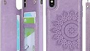 iCoverCase for iPhone X/iPhone Xs Case with Card Holder for Women, Wrist Strap [RFID Blocking] Embossed PU Leather Kickstand Wallet Case for iPhone 10/10S 5.8" (Mandala Purple)