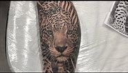 Jaguar Tattoo -Time Lapse and Real Time , Black and Grey Tattoo ,Realistic Animal Tattoo on the Leg