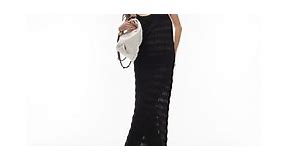 Topshop knit sheer stripe midi dress in black | ASOS