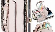 Strapurs Crossbody for iPhone 14 Pro Max Case Wallet【RFID Blocking】with 10-Card Holder Zipper Bills Slot, Soft PU Leather Magnetic Shoulder Wrist Strap for iPhone 14 Pro Max Wallet Case Women,RoseGold