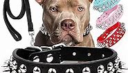 𝐔𝐏𝐆𝐑𝐀𝐃𝐄𝐃 𝐕𝐄𝐑𝐒𝐈𝐎𝐍 Spiked Studded Leather Dog Collar with Leash, Epesiri Rivet PU Leather Dog Collars for Pit Bull, Durable Leather Cat Collar Spiked Studded for Small Medium Large Pet